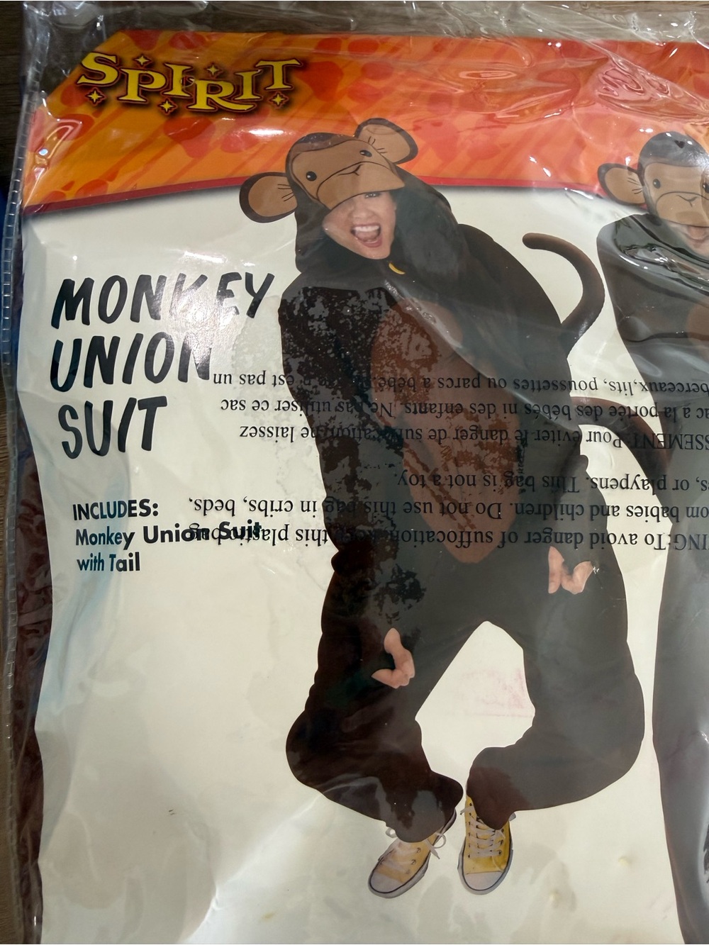 Spirit Monkey Costume - Adult XL Monkey Union Suit with Tail